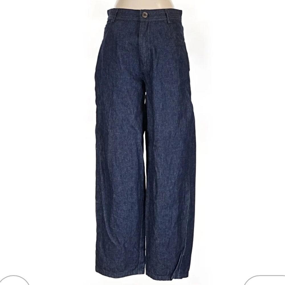 LAUDE THE LABEL mid rise boyfriend Wide Leg Dark Wash Denim Pants jeans 16